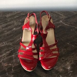 Red Wedge Heels Size 7.5, but fit like a 6.5